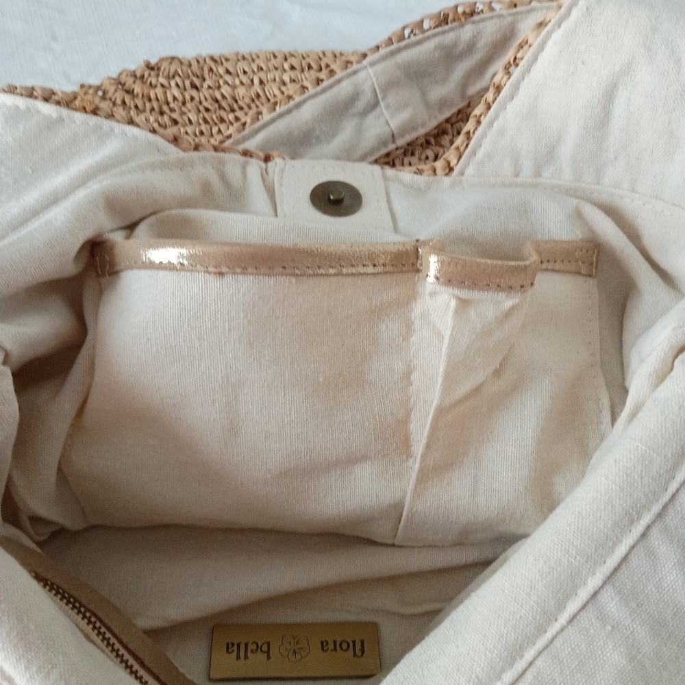 REVOLVE Florabella Caledonia Tote in Almond & Silver Raffia Suede Trim OS - Picture 7 of 9